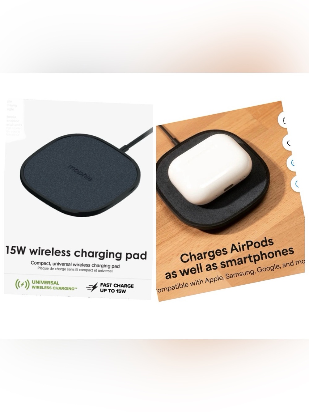 mophie Black Wireless Charging Pad 15W